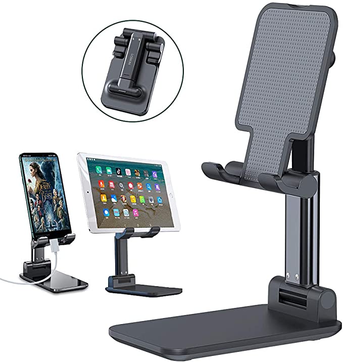 Foldable portable and adjustable phone stand for desk - Black