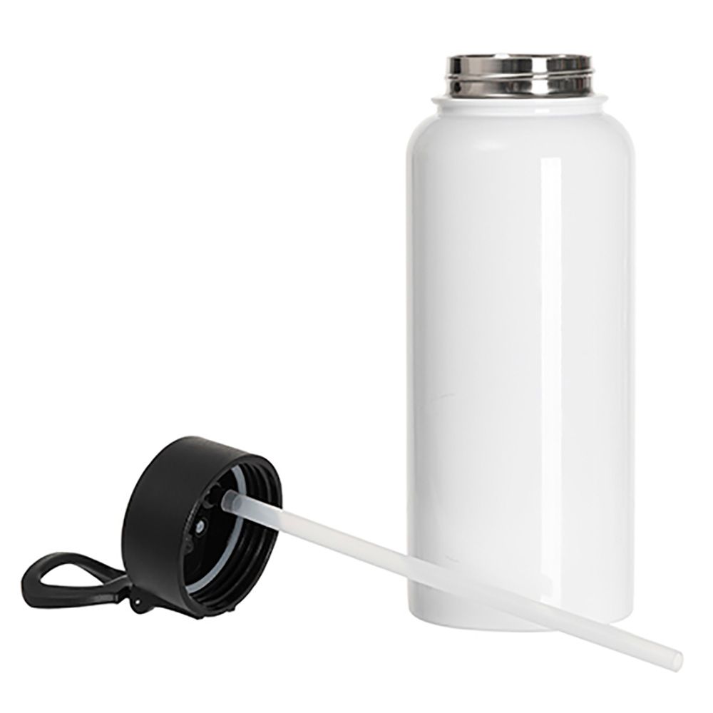 32oz Stainless Steel Flask with Straw and portable lid - white