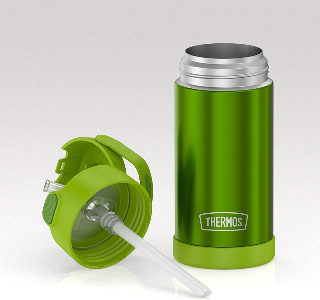 THERMOS FUNTAINER 12 Ounce Stainless Steel Vacuum Insulated Kids Straw Bottle, Lime