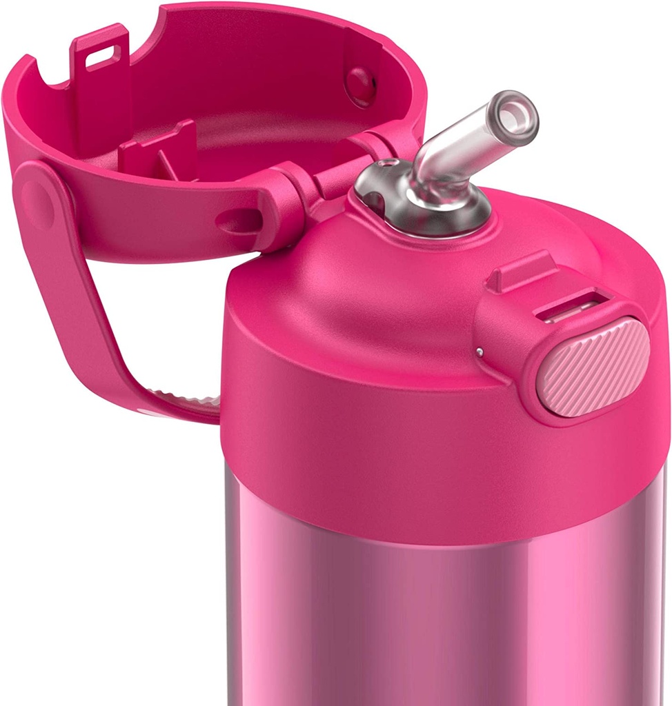 THERMOS FUNTAINER 12 Ounce Stainless Steel Vacuum Insulated Kids Straw Bottle, Pink