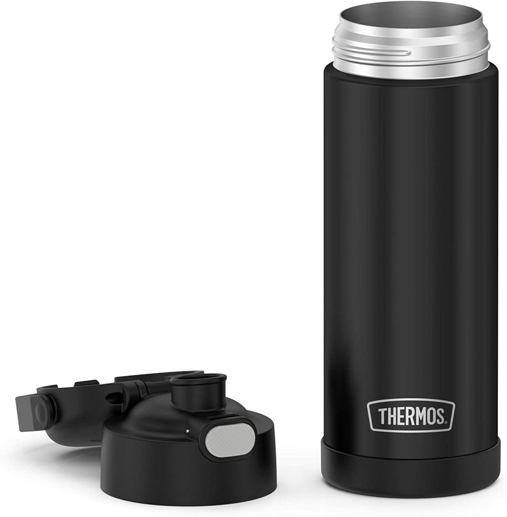 THERMOS FUNTAINER 16 Ounce Stainless Steel Vacuum Insulated Bottle with Wide Spout Lid, Black Matte