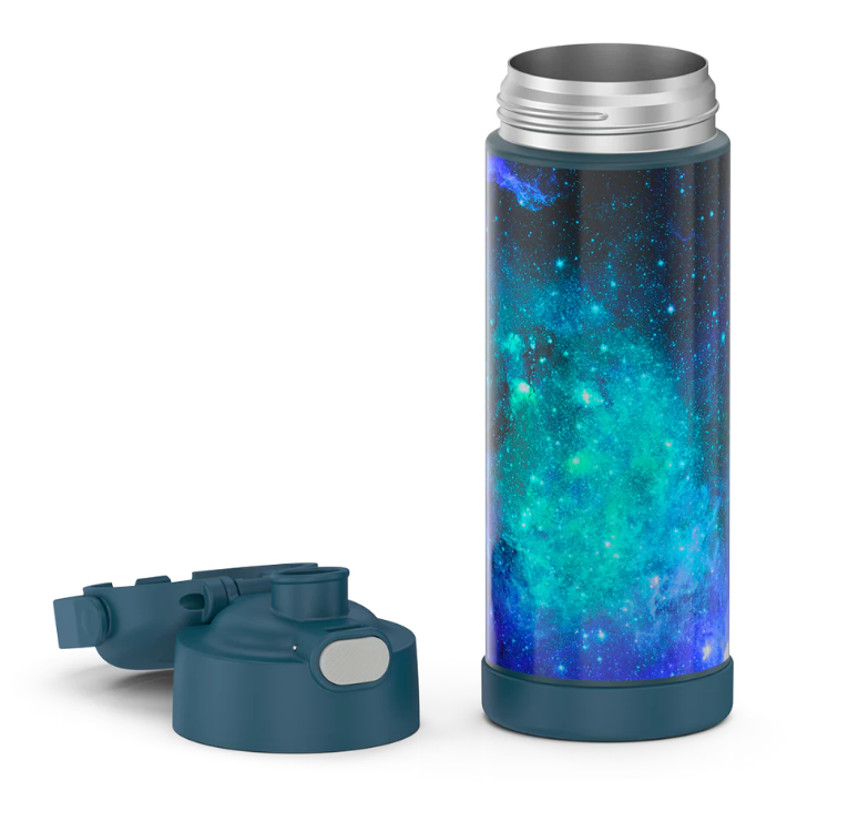 THERMOS FUNTAINER 16 Ounce Stainless Steel Vacuum Insulated Bottle with Wide Spout Lid, Galaxy Teal