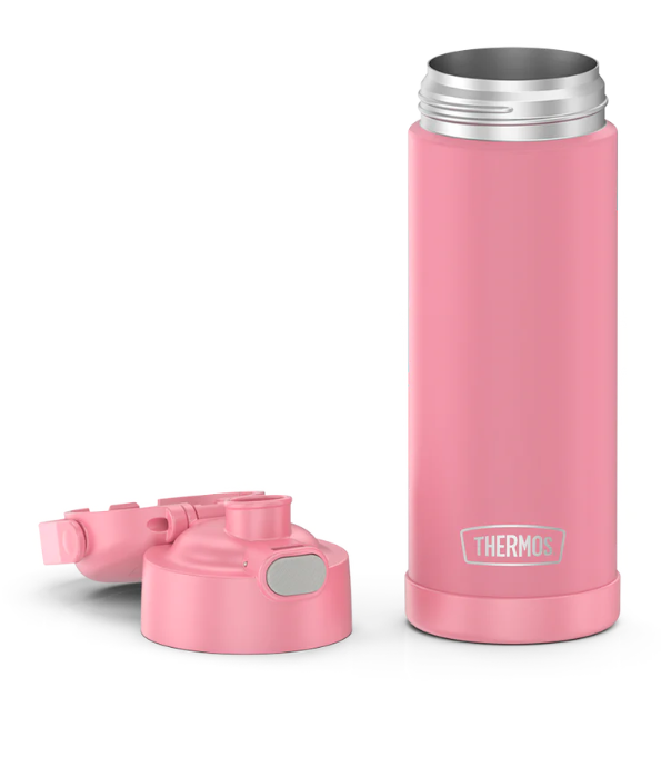 THERMOS FUNTAINER 16 Ounce Stainless Steel Vacuum Insulated Bottle with Wide Spout Lid, Pink