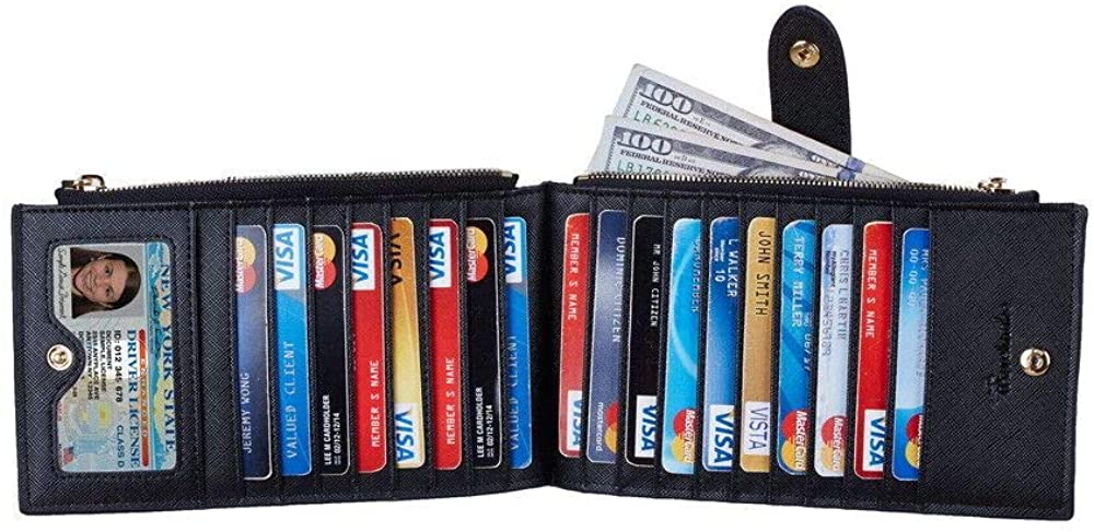 Women's Bifold Multi Card Case Wallet with Zipper Pocket