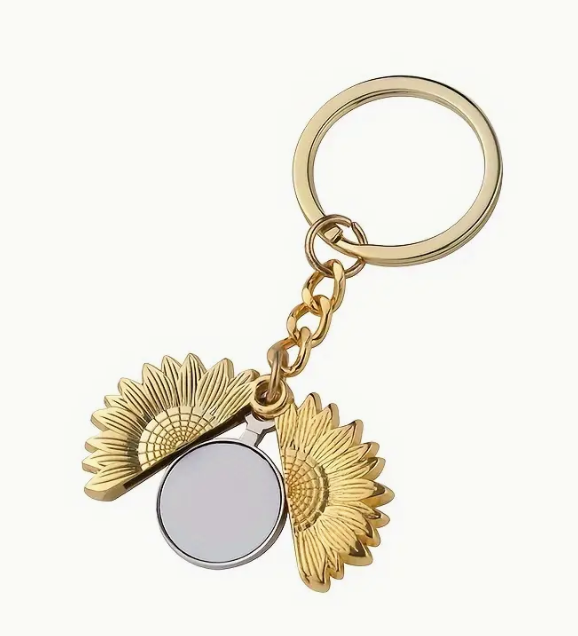 Sunflower locket keychain - silver