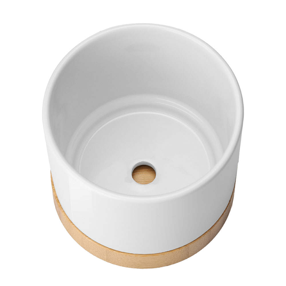 Ceramic Planter with Bamboo Tray Base