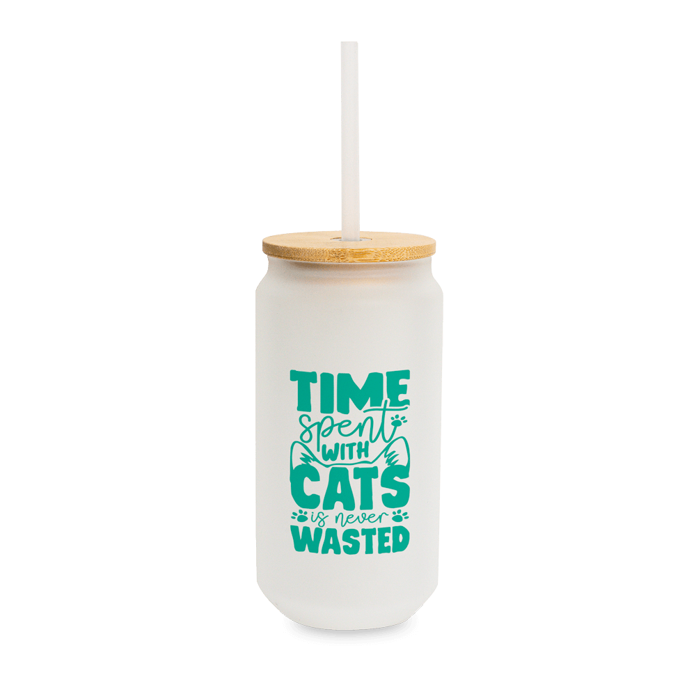 16oz Frosted Glass Can with Bamboo Lid and Straw