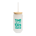 16oz Frosted Glass Can with Bamboo Lid and Straw