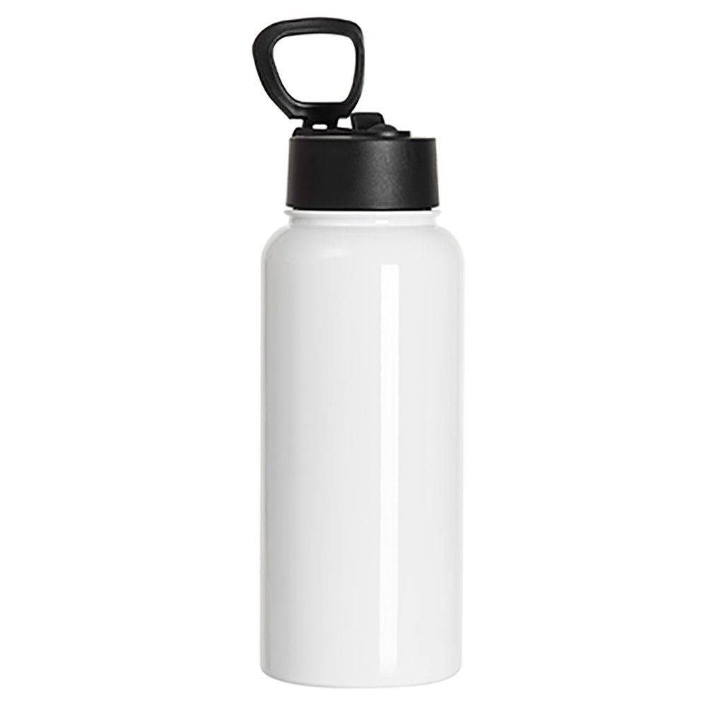 32oz Stainless Steel Flask with Straw and portable lid - white