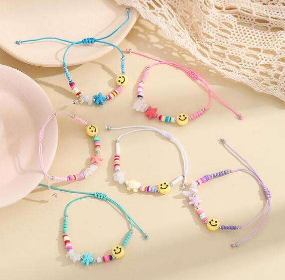 Vacation Smiling Face & Starfish Decor String Bracelet 