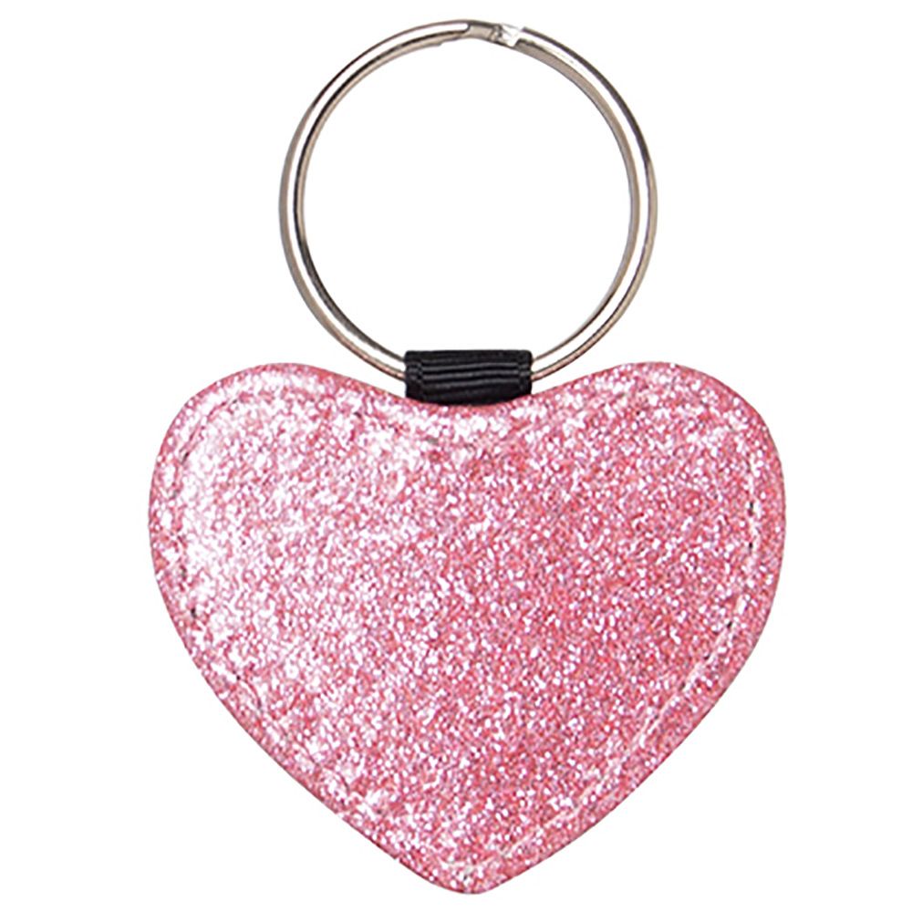 Heart Leather Keychain - Pink Glitter