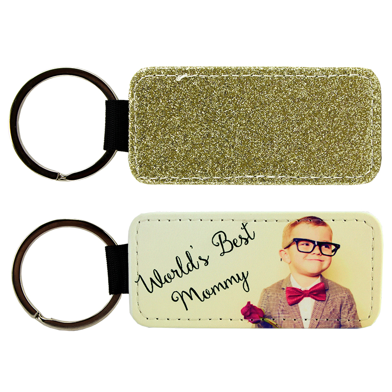 Keychain, PL, 1S, Gold glitter, Rectangle 1.4"X3"