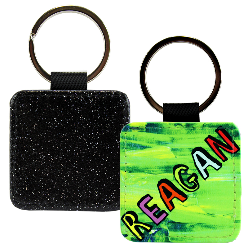 Keychain, PL, 1S, Black glitter, Square 2"X2"