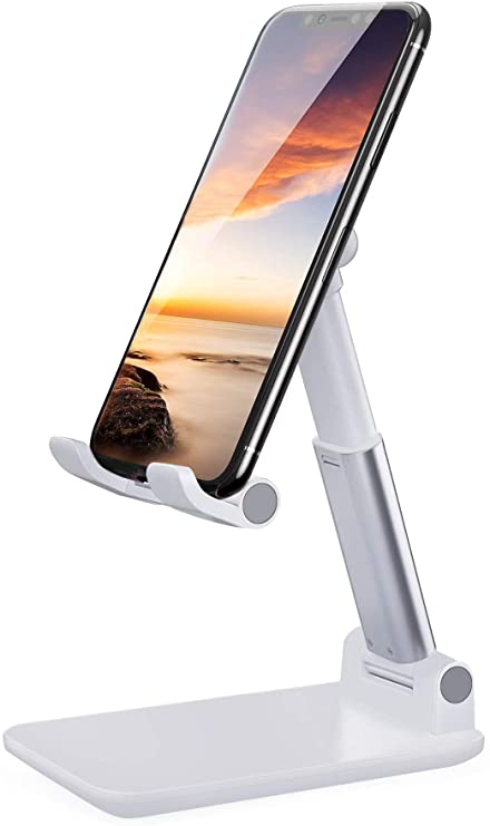 Foldable portable and adjustable phone stand for desk - White