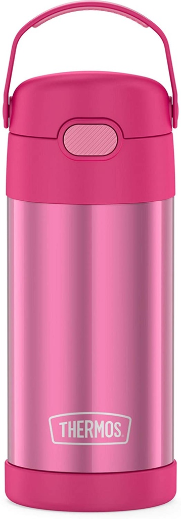 THERMOS FUNTAINER 12 Ounce Stainless Steel Vacuum Insulated Kids Straw Bottle, Pink