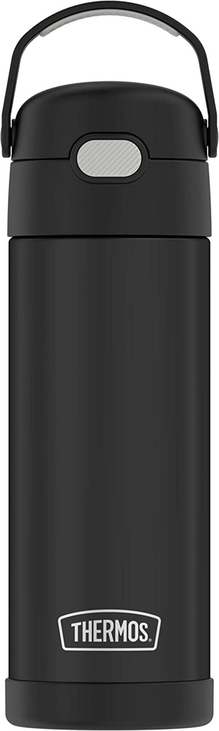 THERMOS FUNTAINER 16 Ounce Stainless Steel Vacuum Insulated Bottle with Wide Spout Lid, Black Matte