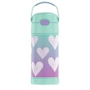 THERMOS FUNTAINER 12 Ounce Stainless Steel Vacuum Insulated Kids Straw Bottle, Purple hearts