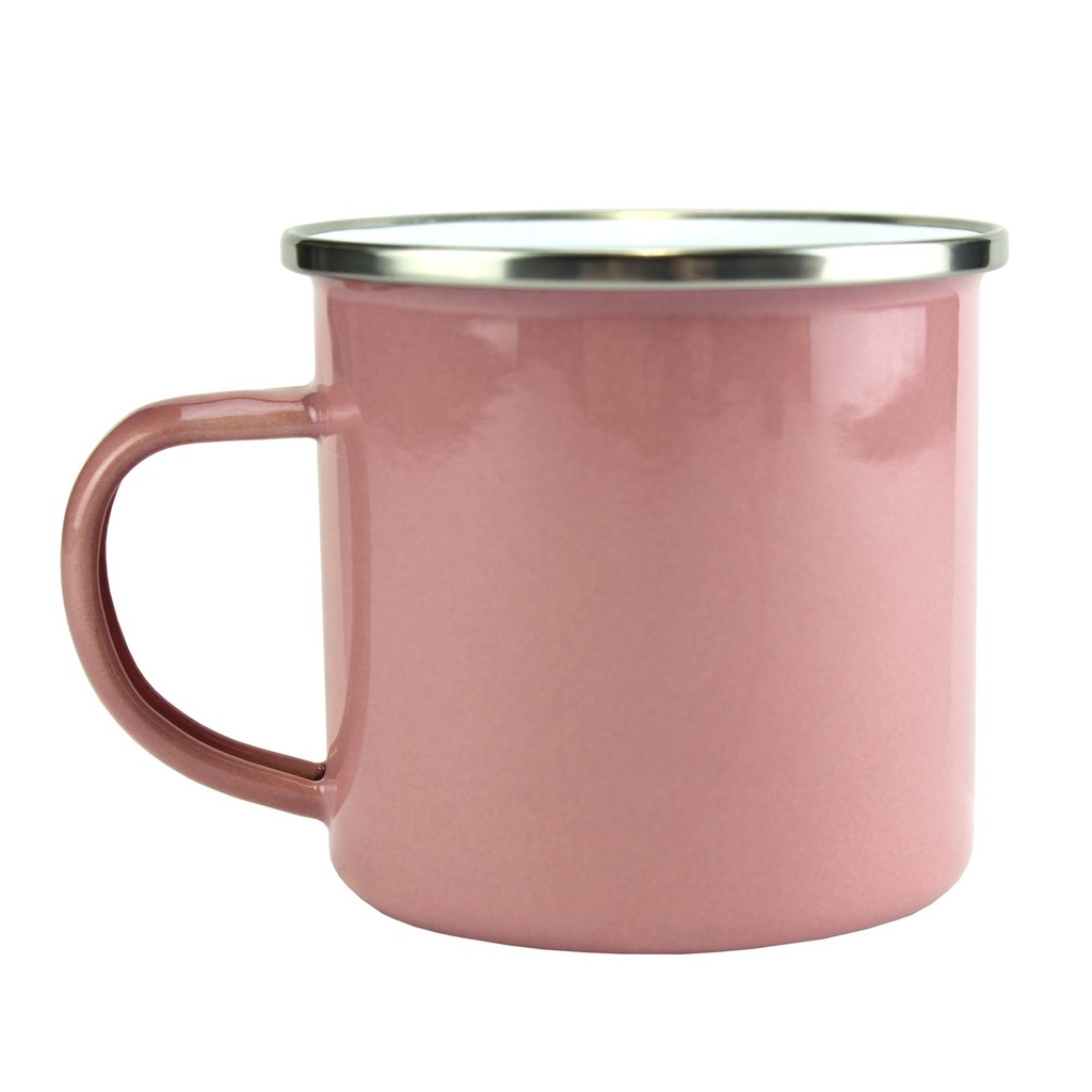 Enamel camp mug 12 oz - pink w/silver rim