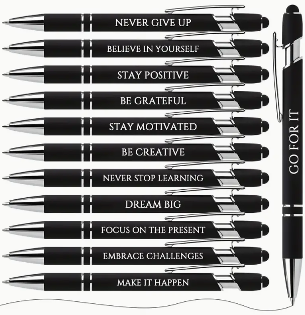Inspirational ballpoint pen with stylus tip (black ink) - Black