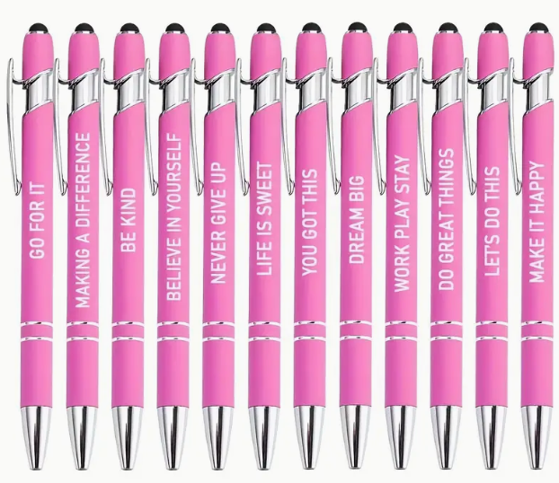 Inspirational ballpoint pen with stylus tip (black ink) - Pink