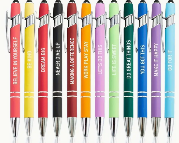 Inspirational ballpoint pen with stylus tip (black ink) - Multi