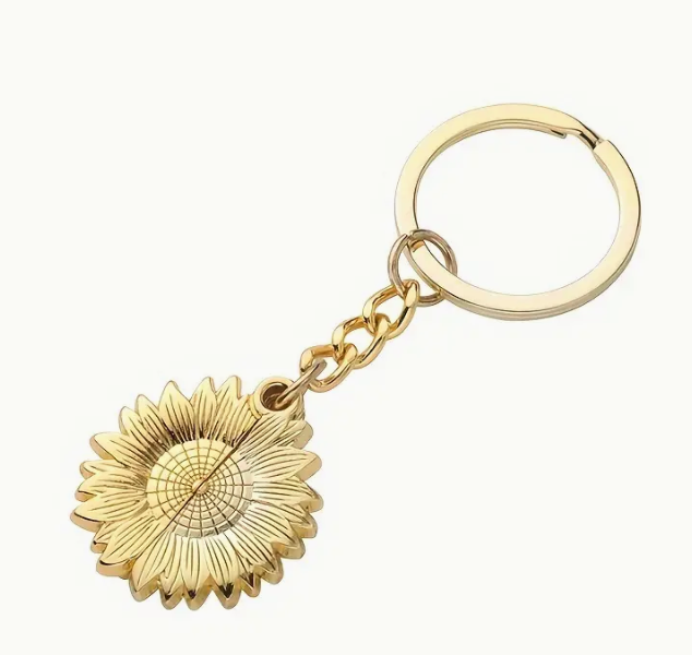 Sunflower locket keychain - gold