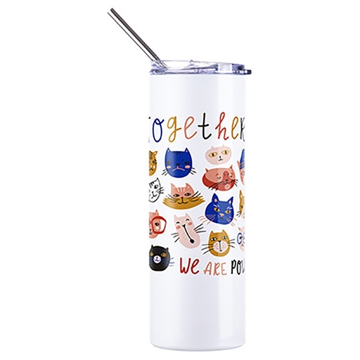 [ SS-SB-S-032B  ] Heat Color Changing Stainless Steel Tumbler - 20oz -  Clear Lid and Straw - White to Blue