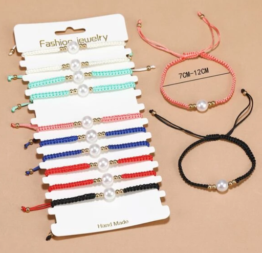 [SS-BRACELET01] Faux Pearl Decor Braided Bracelet