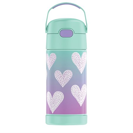 [SS-THERMOS12OZ-PURPLEHEARTS] THERMOS FUNTAINER 12 Ounce Stainless Steel Vacuum Insulated Kids Straw Bottle, Purple hearts