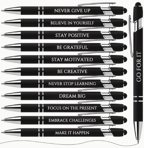 [SS-PEN02] Inspirational ballpoint pen with stylus tip (black ink) - Black