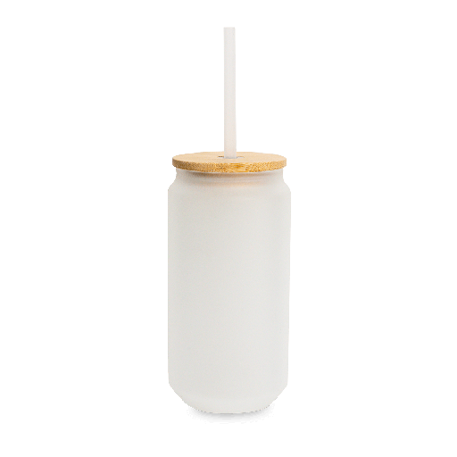 [SS-XPF16] 16oz Frosted Glass Can with Bamboo Lid and Straw